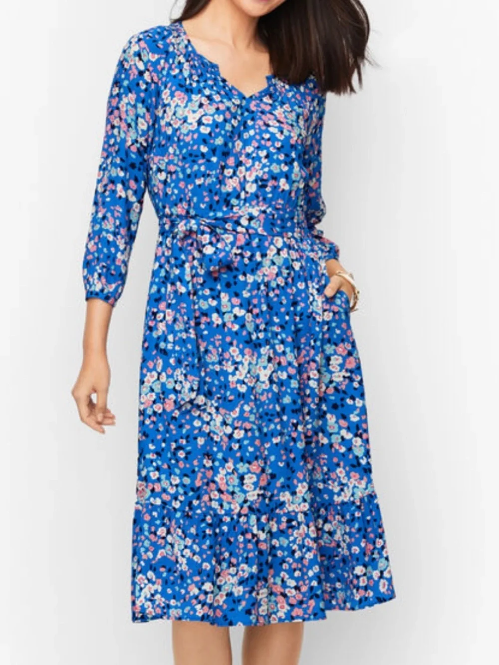 Talbot Women’s Blue Fit & Flare Floating Floral Pattern Midi Dress Size XS - Picture 1 of 11